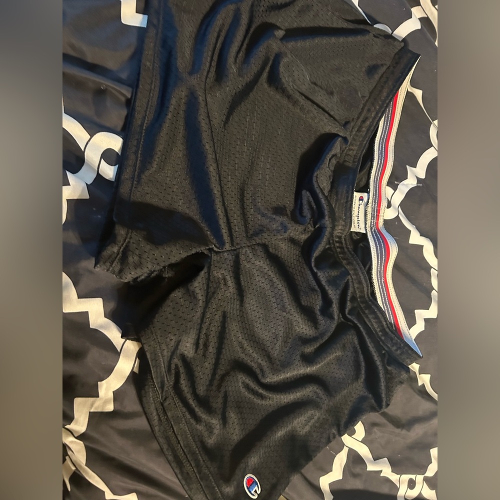 Champion Mesh Black Shorts with Tricolor Waistband